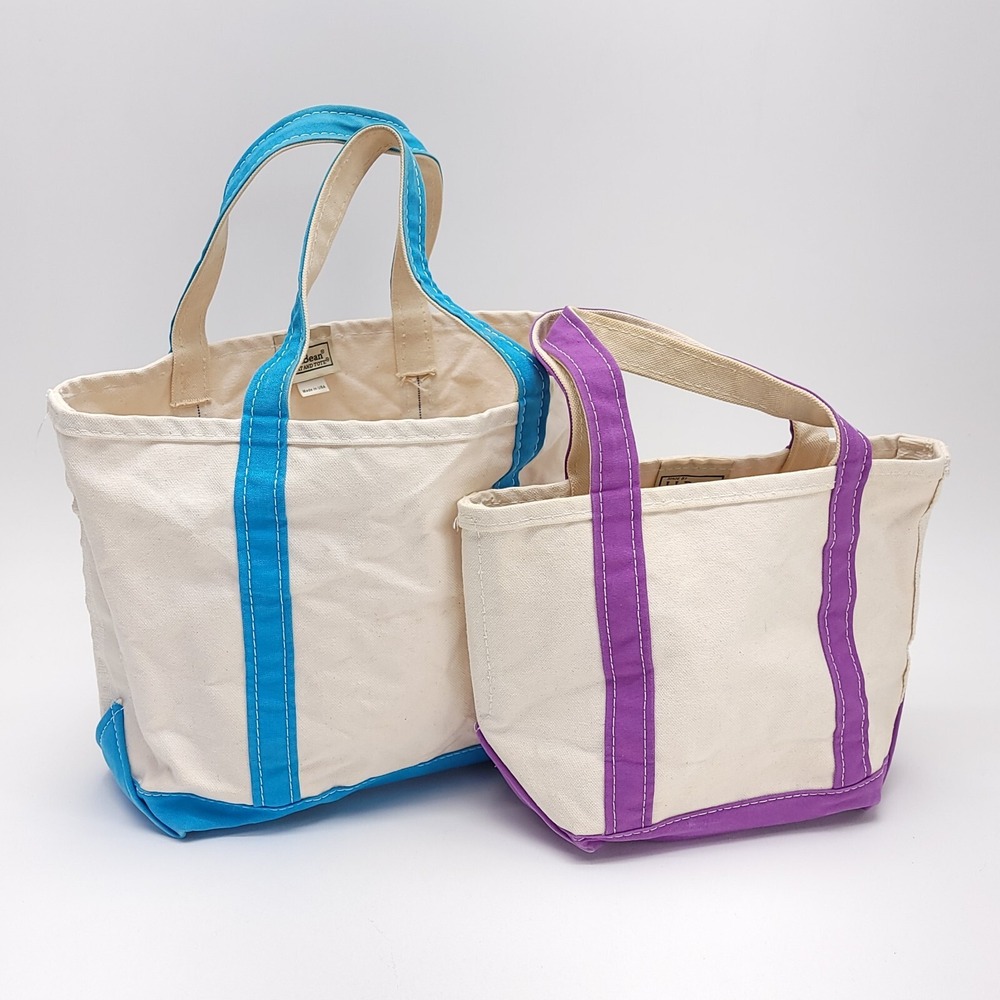 Vintage Y2K LL Bean Boat and Tote XL & L Canvas Bag Set Purple‎ Light Blue